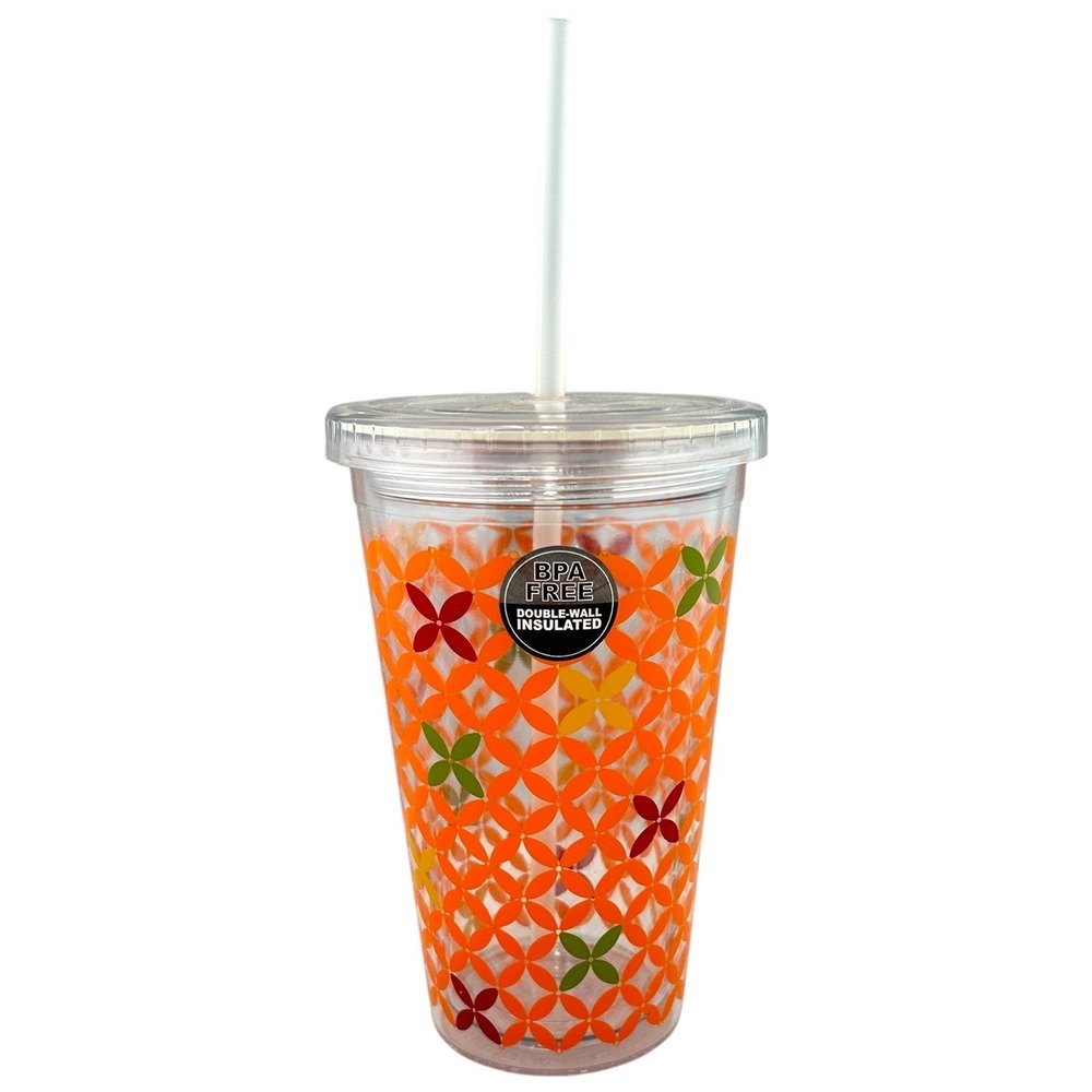 Hallmark Tumbler Cup with Straw BPA Free Double Wall Insulated Orange 16oz